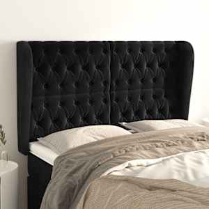 Čelo postele typu ušák černé 163x23x118/128 cm samet - obrázek 1