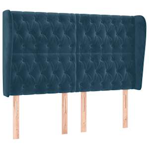 Čelo postele typu ušák tmavě modrá 163x23x118/128 cm samet - obrázek 2