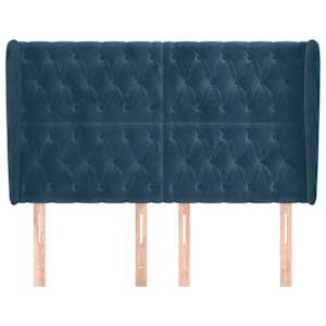 Čelo postele typu ušák tmavě modrá 163x23x118/128 cm samet - obrázek 3