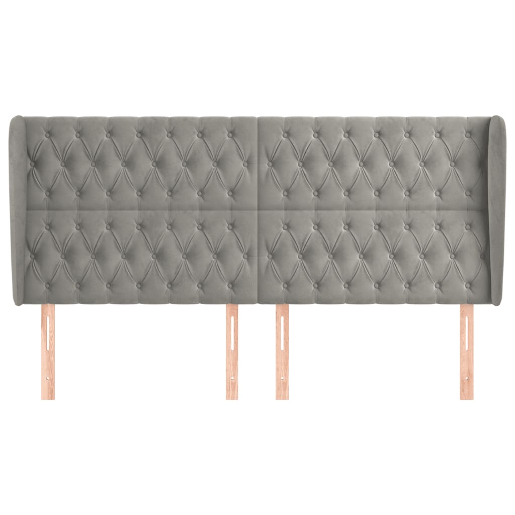 vidaXL Hoofdbord met randen 183x23x118/128 cm fluweel lichtgrijs afbeelding