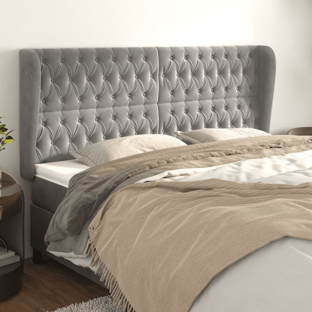 vidaXL Tăblie de pat cu aripioare gri deschis 183x23x118/128cm catifea
