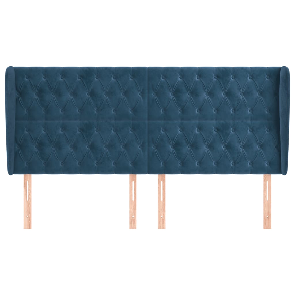 vidaXL Hoofdbord met randen 183x23x118/128 cm fluweel donkerblauw afbeelding