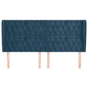 Čelo postele typu ušák tmavě modrá 183x23x118/128 cm samet - obrázek 3