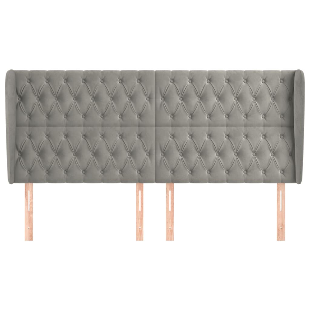vidaXL Hoofdbord met randen 203x23x118/128 cm fluweel lichtgrijs afbeelding