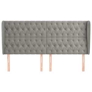 Čelo postele typu ušák světle šedé 203x23x118/128 cm samet - obrázek 3