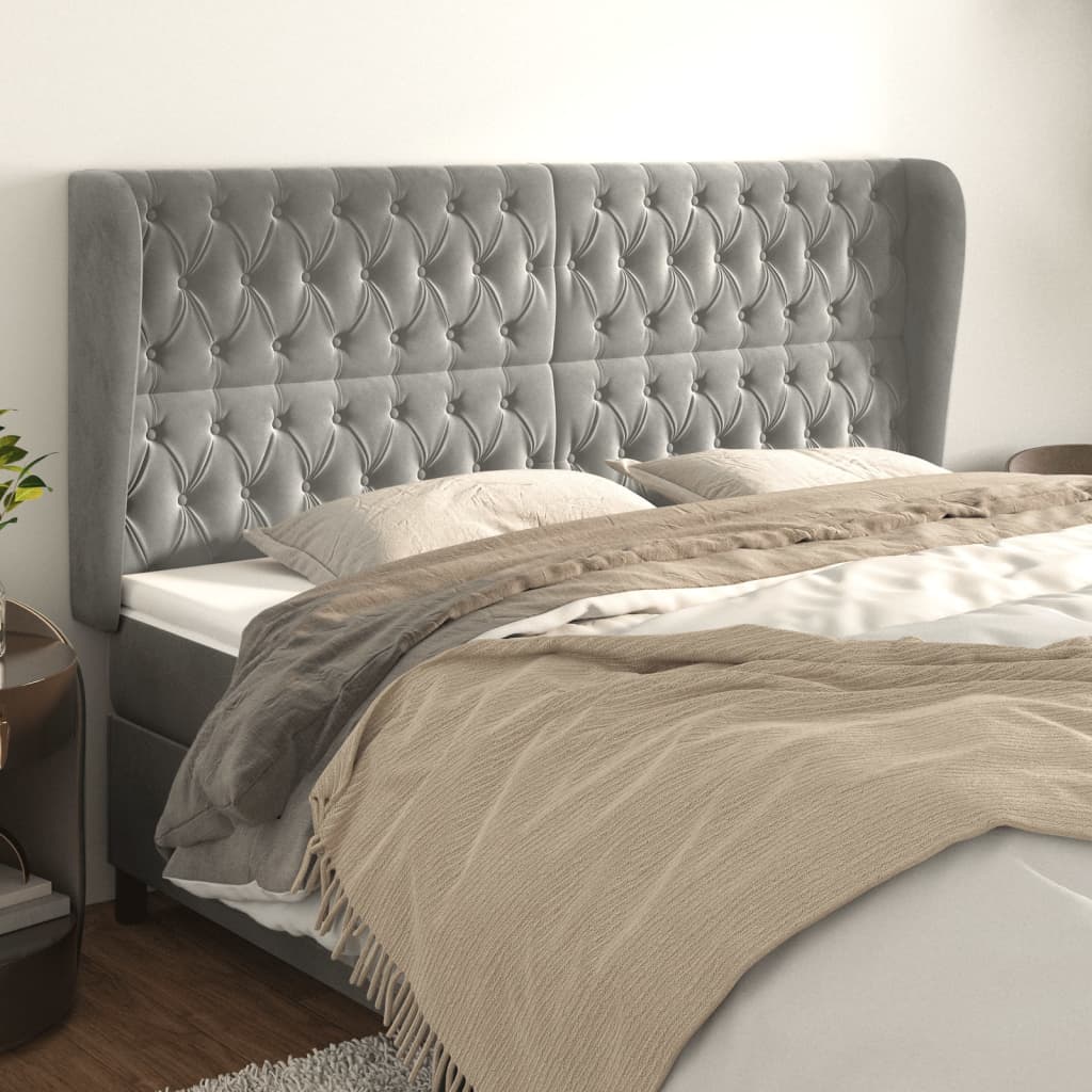 vidaXL Tăblie de pat cu aripioare gri deschis 203x23x118/128cm catifea