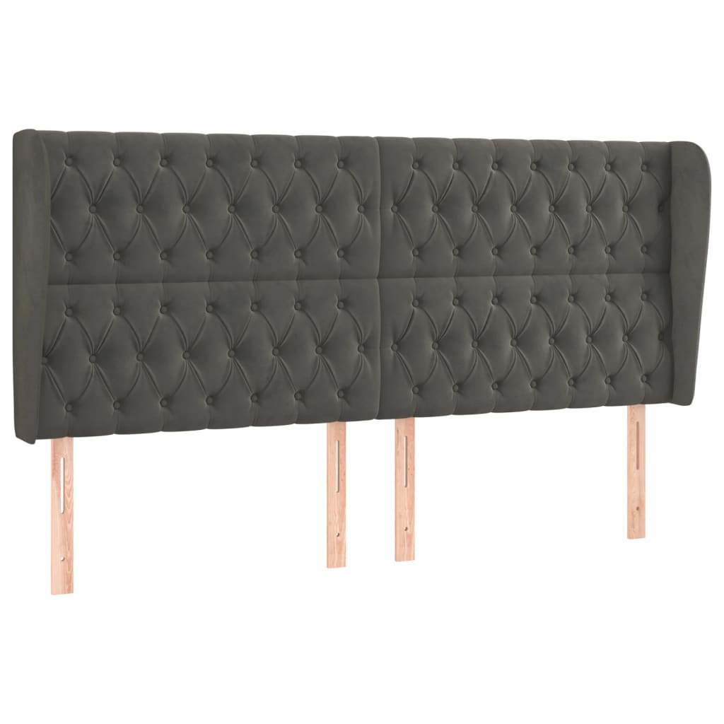 vidaXL Vzglavje z ušesi temno sivo 203x23x118/128 cm žamet