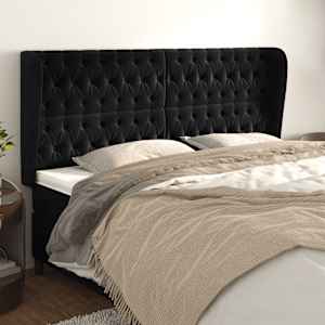 Čelo postele typu ušák černé 203x23x118/128 cm samet - obrázek 1