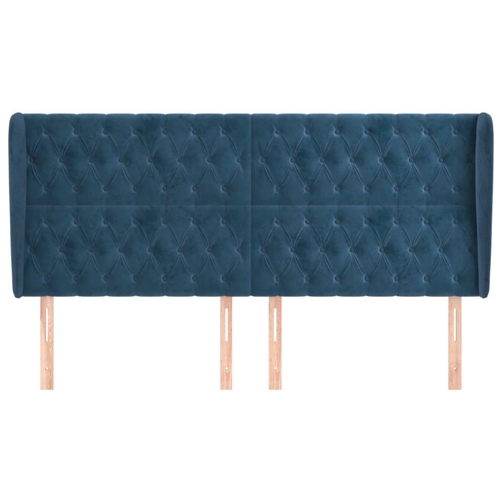 vidaXL Hoofdbord met randen 203x23x118/128 cm fluweel donkerblauw afbeelding
