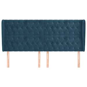 Čelo postele typu ušák tmavě modrá 203x23x118/128 cm samet - obrázek 3