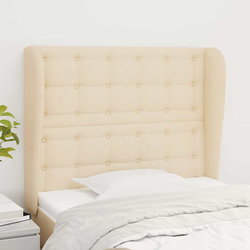 vidaXL sengegavl med kanter 103x23x118/128 cm stof cremefarvet