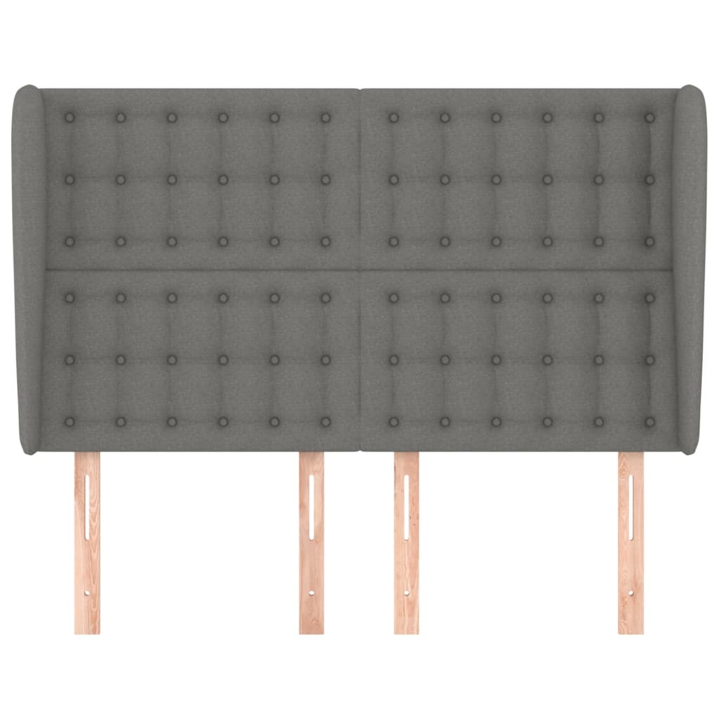 vidaXL Hoofdbord met randen 147x23x118/128 cm stof donkergrijs afbeelding