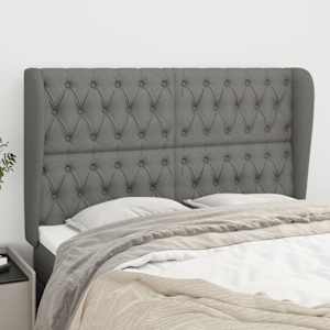 Čelo postele typu ušák tmavě šedé 147x23x118/128 cm textil - obrázek 1