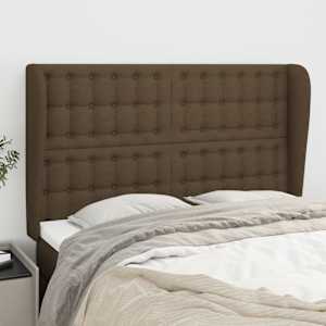 Čelo postele typu ušák tmavě hnědé 147x23x118/128 cm textil - obrázek 1