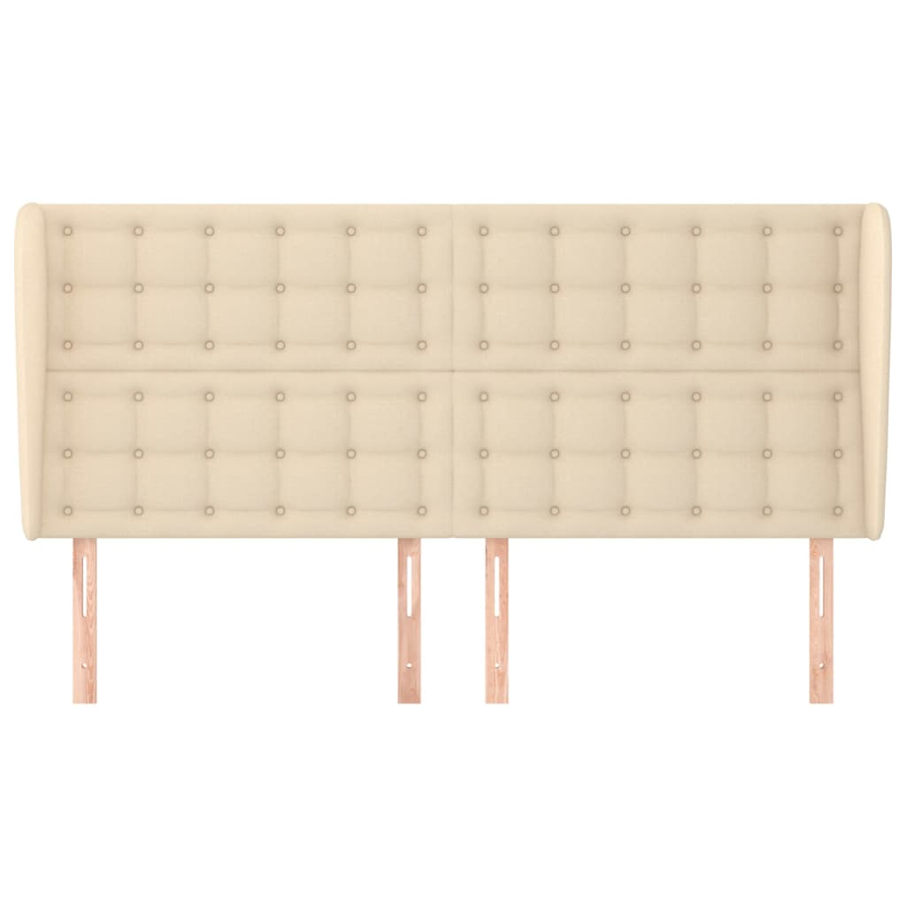 vidaXL Hoofdbord met randen 163x23x118/128 cm stof crèmekleurig afbeelding