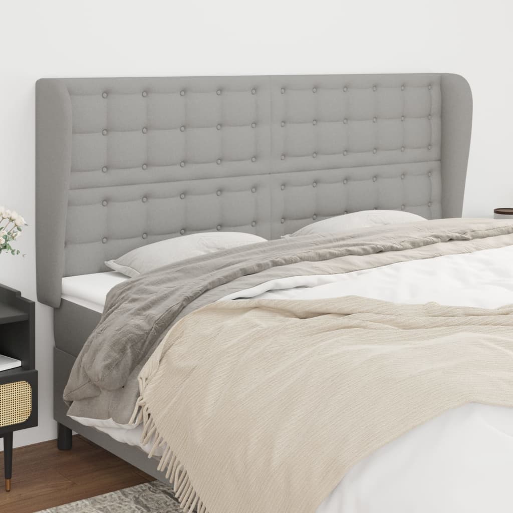 vidaXL Tăblie de pat cu aripioare gri deschis 183x23x118/128 cm textil