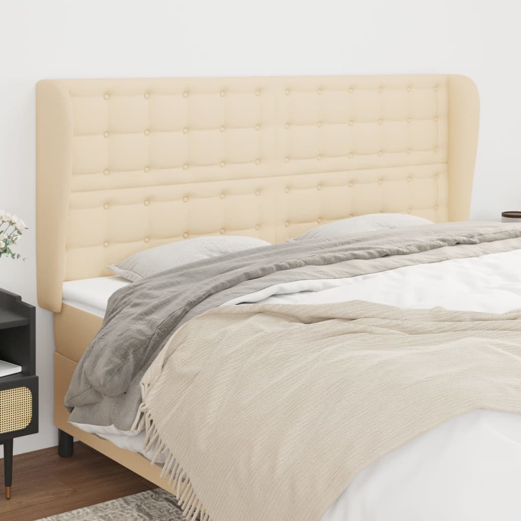 vidaXL Tăblie de pat cu aripioare, crem, 183x23x118/128 cm, textil
