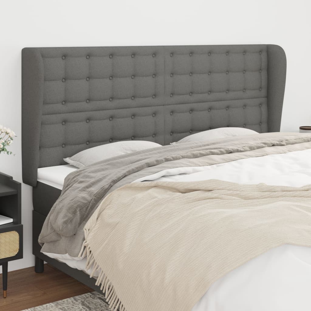 vidaXL Tăblie de pat cu aripioare gri închis 203x23x118/128 cm, textil