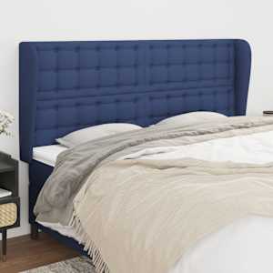 Čelo postele typu ušák modré 203x23x118/128 cm textil - obrázek 1