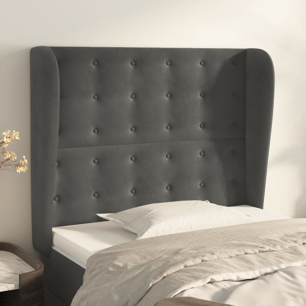 vidaXL Kopfteil mit Ohren Dunkelgrau 93x23x118/128 cm Samt