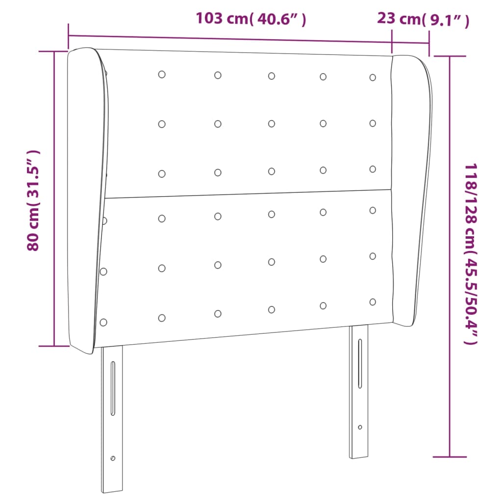 Čelo postele typu ušák tmavě šedé 103x23x118/128 cm samet