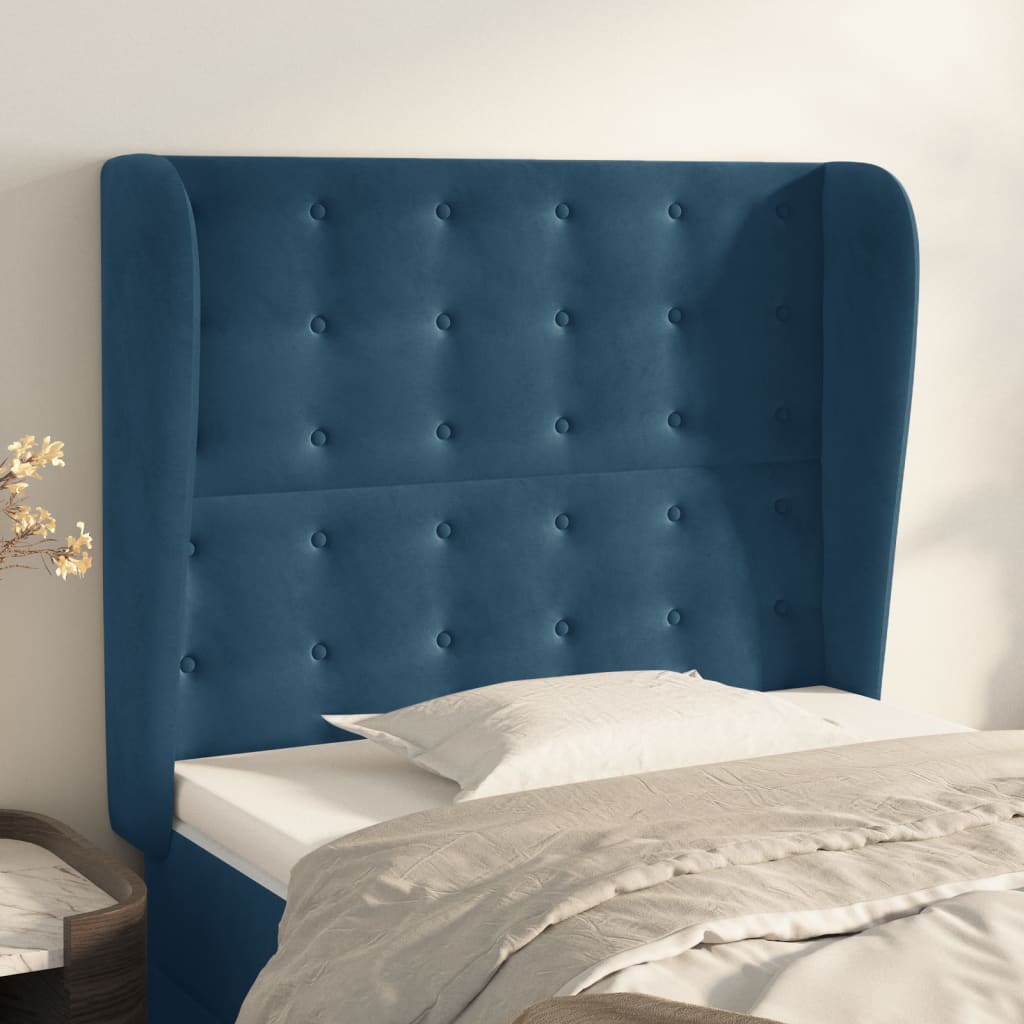 vidaXL Tăblie pat cu urechi albastru închis 103x23x118/128cm catifea