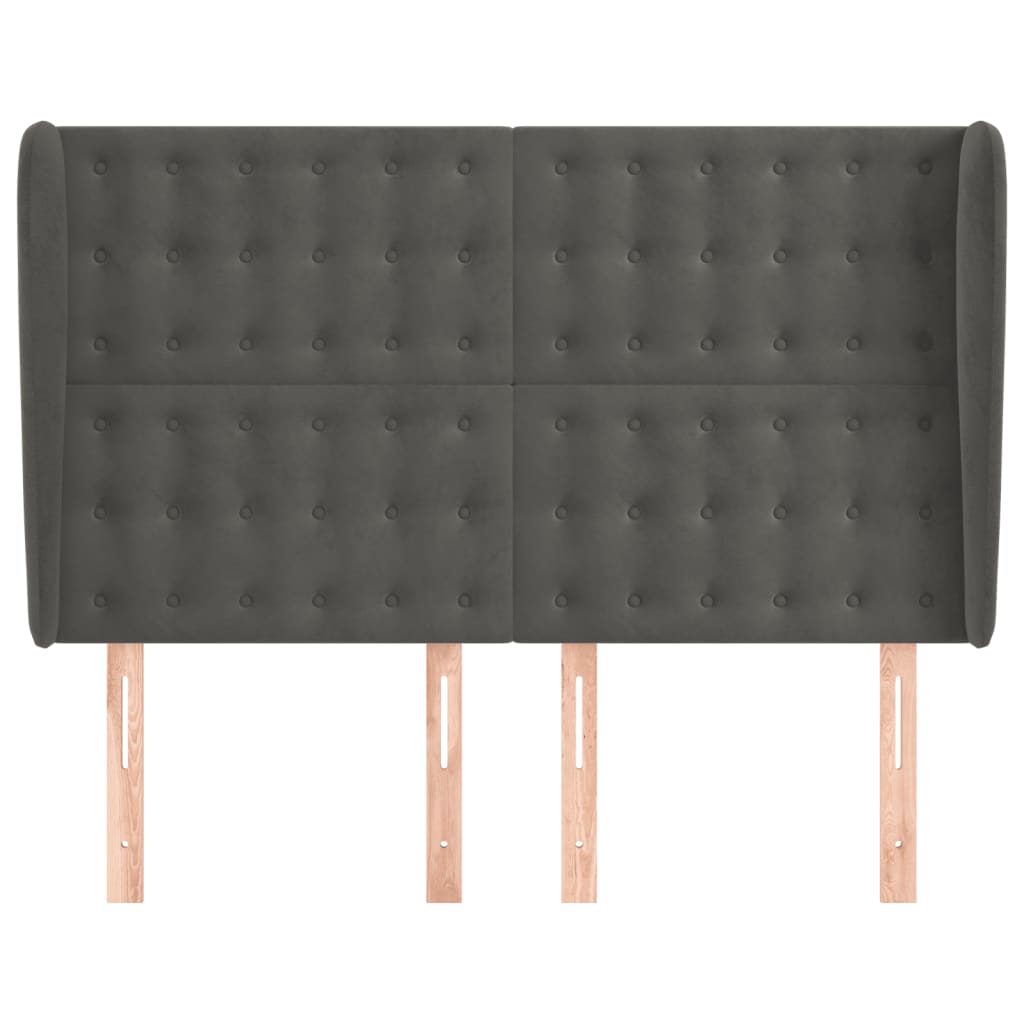 vidaXL Hoofdbord met randen 147x23x118/128 cm fluweel donkergrijs afbeelding