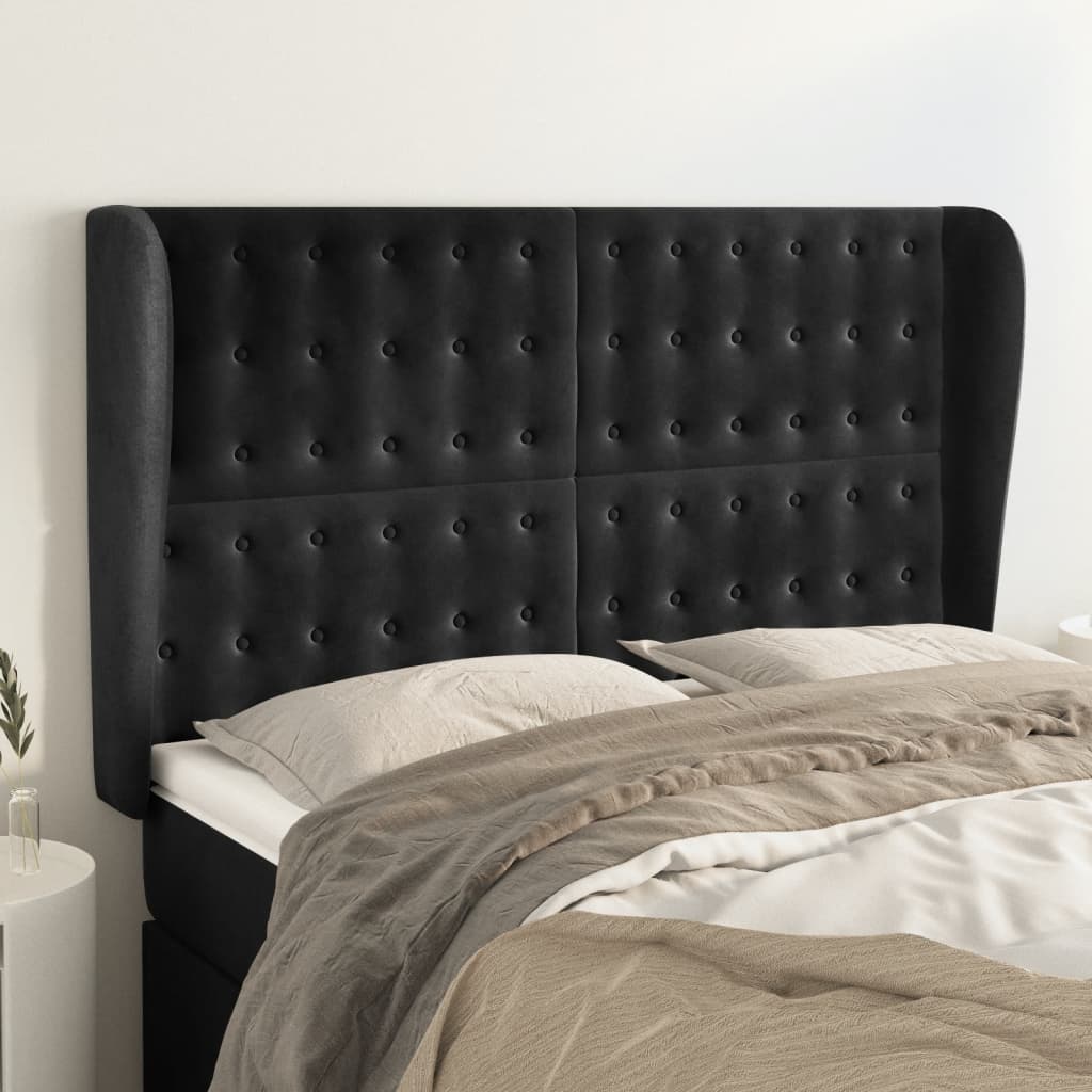 vidaXL Tăblie de pat cu aripioare, negru, 147x23x118/128 cm, catifea