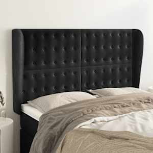 Čelo postele typu ušák černé 147x23x118/128 cm samet - obrázek 1