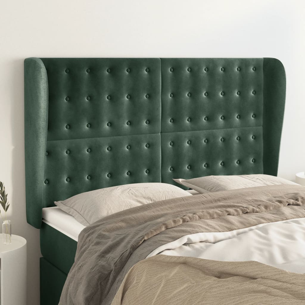 vidaXL Tăblie pat cu aripioare verde închis 147x23x118/128 cm catifea