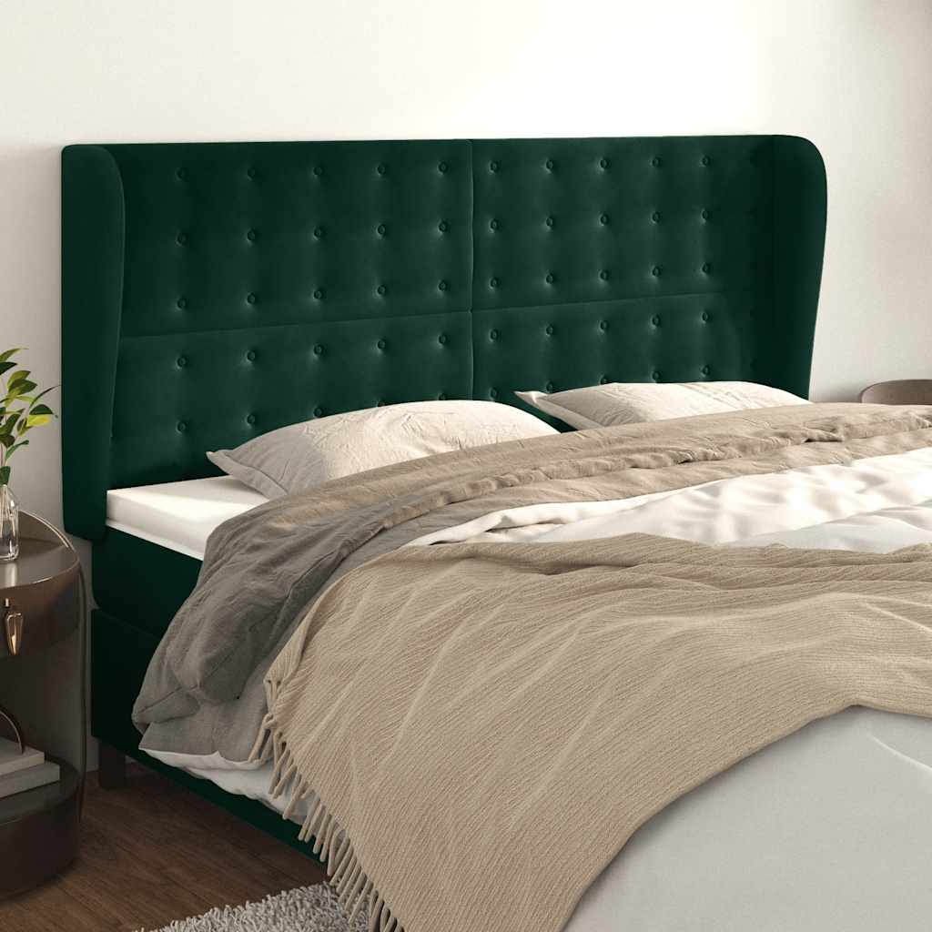 vidaXL Tăblie pat cu aripioare verde închis 163x23x118/128 cm catifea