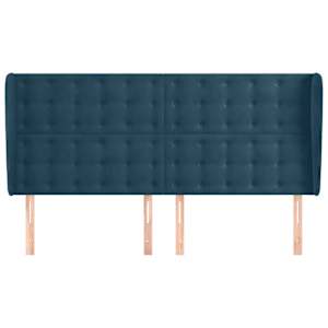 Čelo postele typu ušák tmavě modrá 163x23x118/128 cm samet - obrázek 3