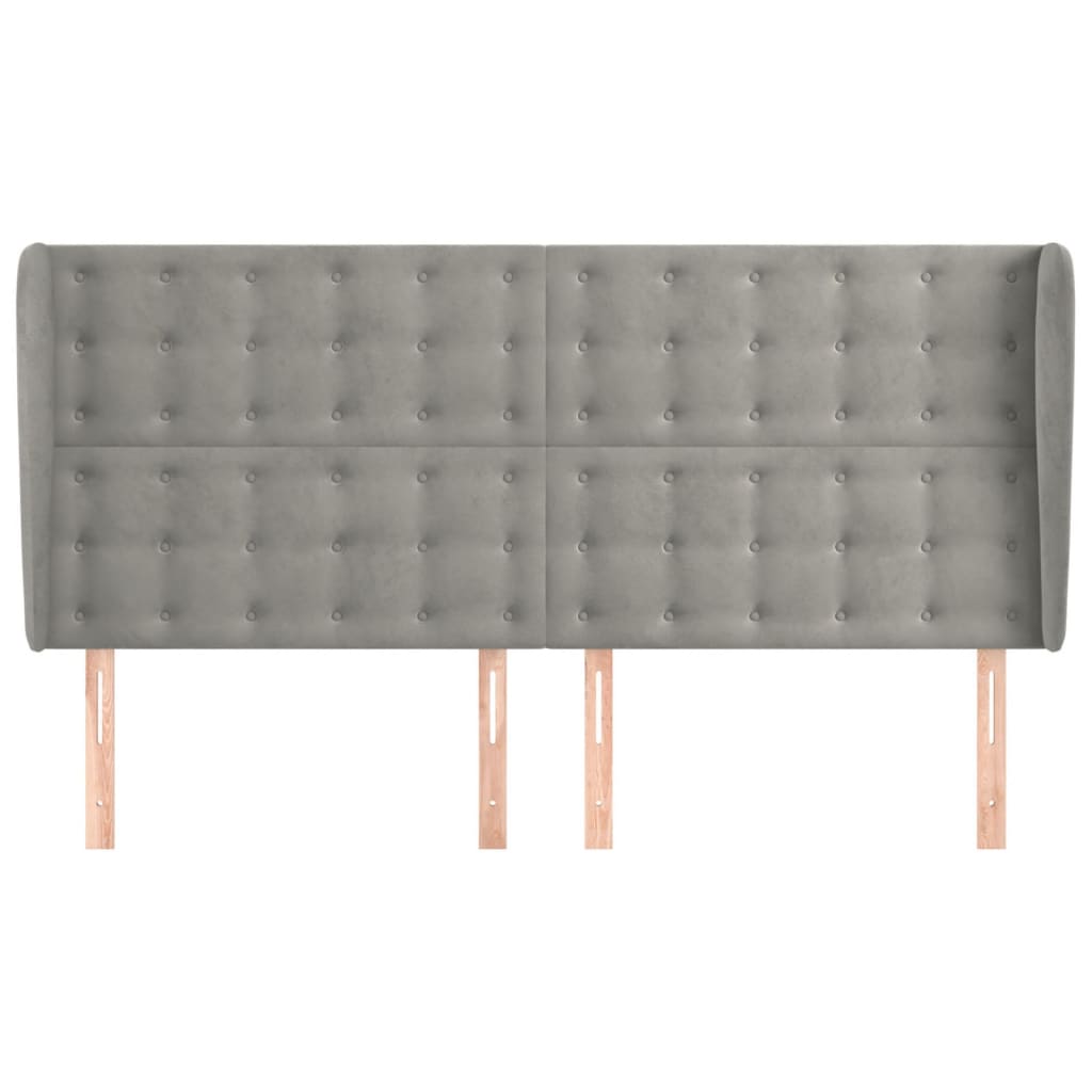 vidaXL Hoofdbord met randen 203x23x118/128 cm fluweel lichtgrijs afbeelding