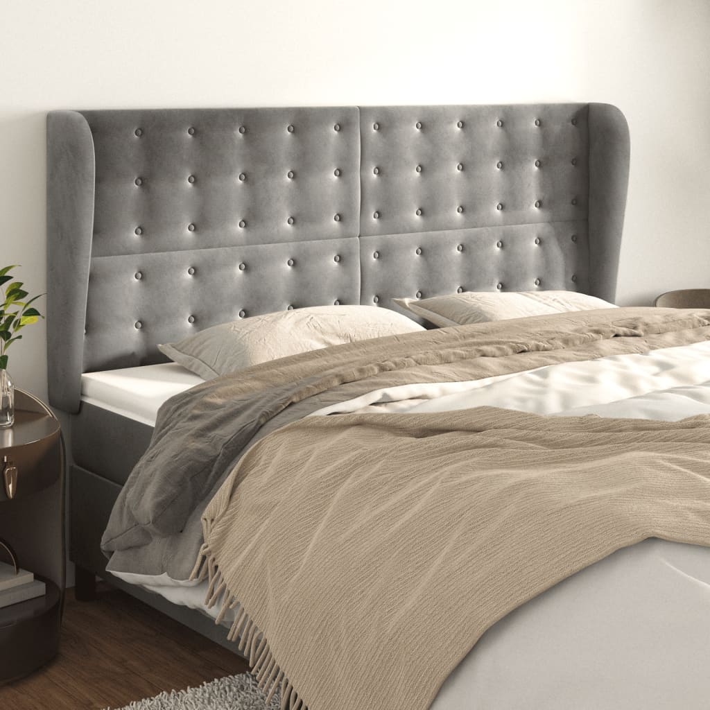 vidaXL Tăblie de pat cu aripioare gri deschis 203x23x118/128cm catifea