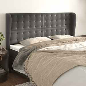 Čelo postele typu ušák tmavě šedé 203x23x118/128 cm samet - obrázek 1