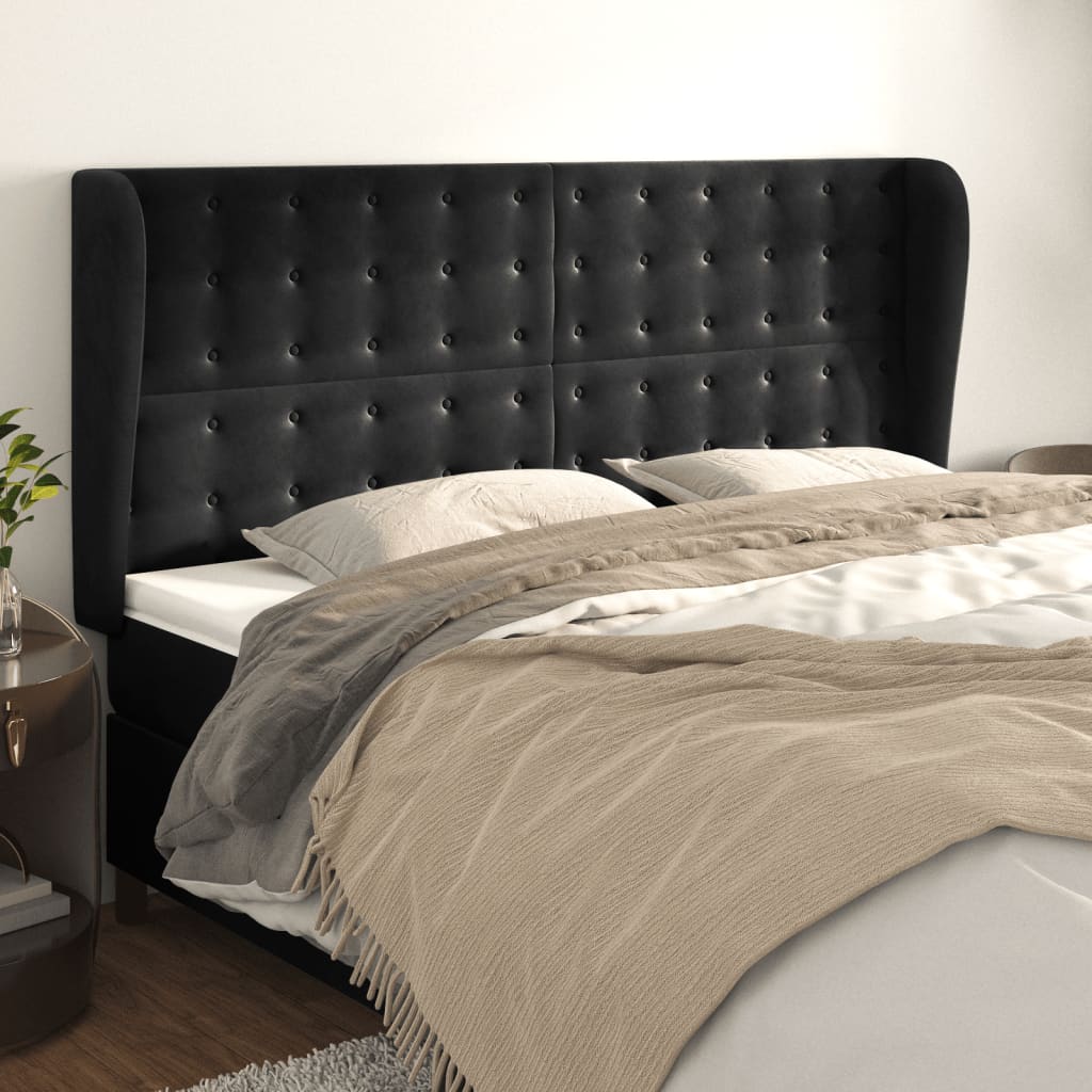vidaXL Kopfteil mit Ohren Schwarz 203x23x118/128 cm Samt