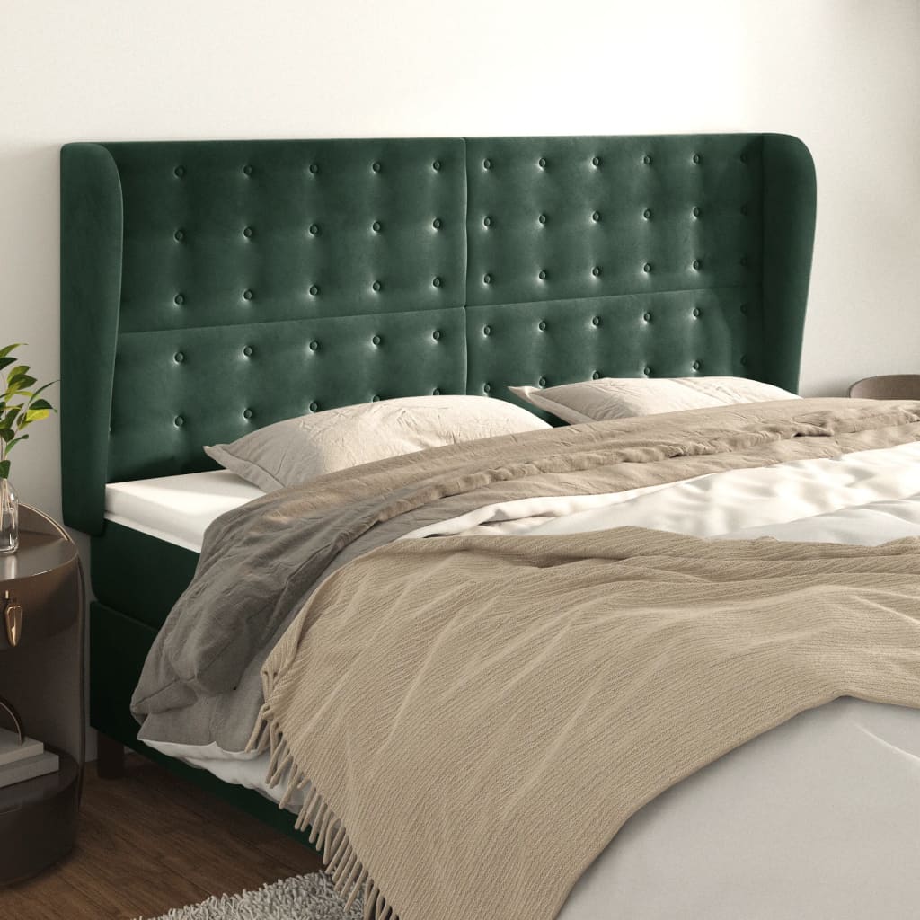 vidaXL Tăblie pat cu aripioare verde închis 203x23x118/128cm catifea