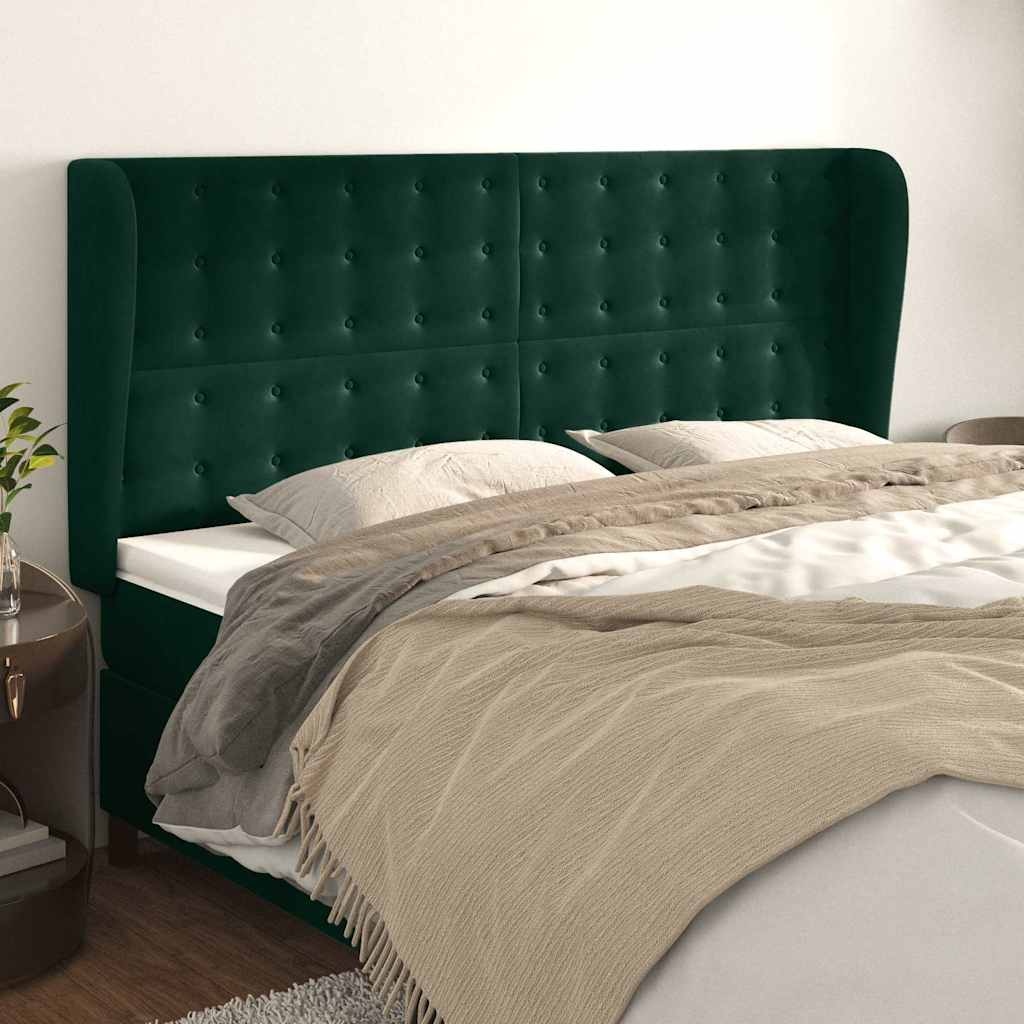 vidaXL Tăblie pat cu aripioare verde închis 203x23x118/128cm catifea