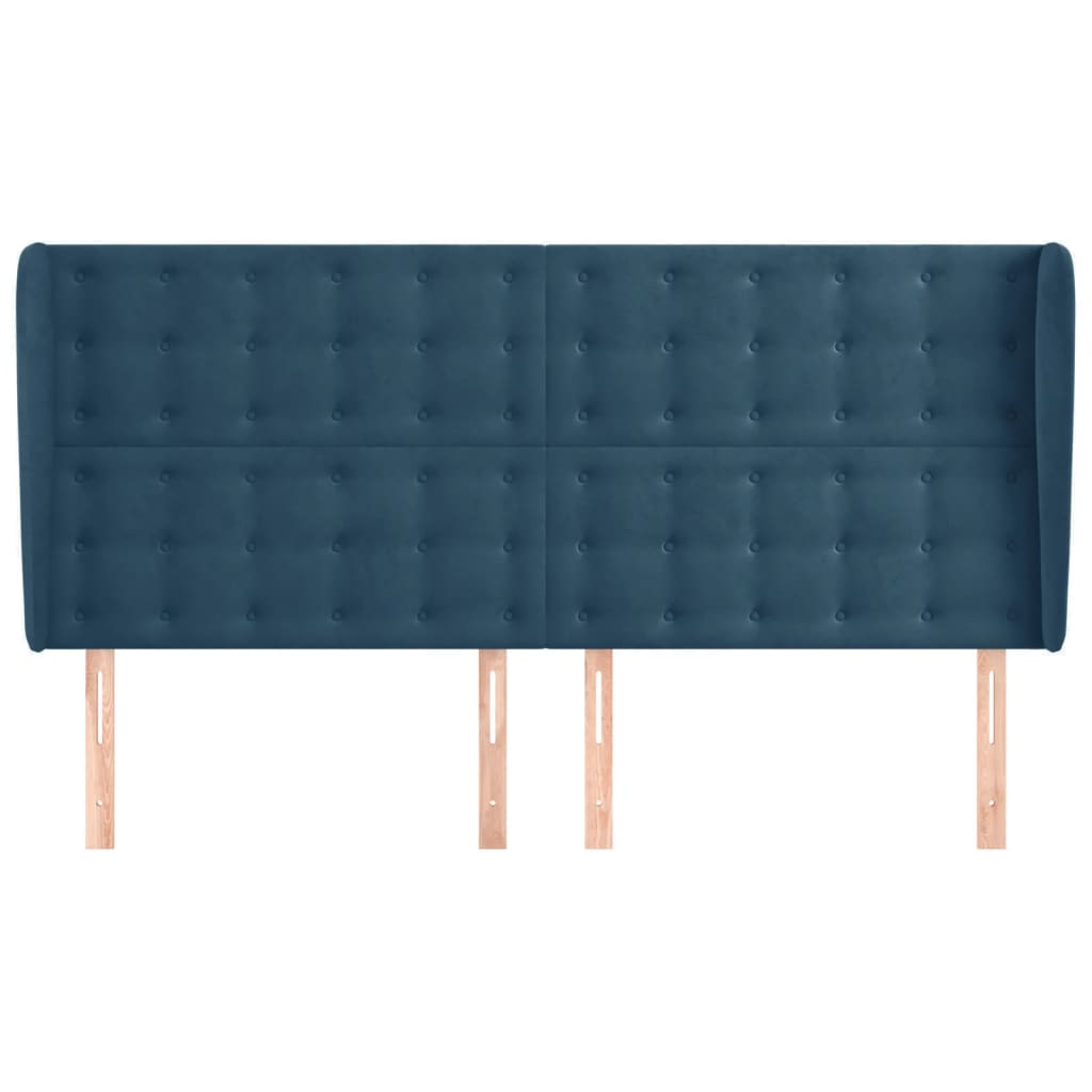 vidaXL Hoofdbord met randen 203x23x118/128 cm fluweel donkerblauw afbeelding