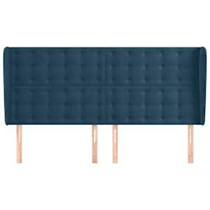 Čelo postele typu ušák tmavě modrá 203x23x118/128 cm samet - obrázek 3