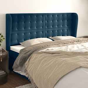 Čelo postele typu ušák tmavě modrá 203x23x118/128 cm samet - obrázek 1