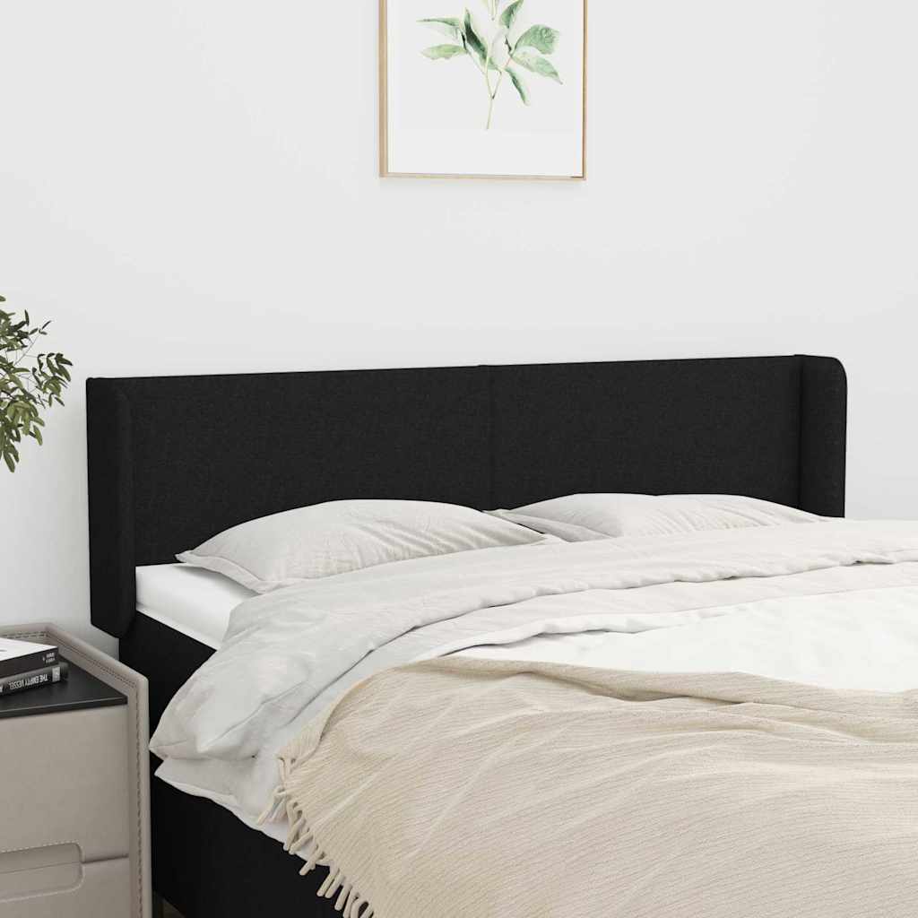 Sengegavl Med Kanter Stof - Sort / 147 x 16 x 78/88 cm