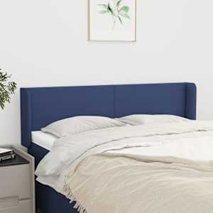 Čelo postele typu ušák modré 147 x 16 x 78/88 cm textil - obrázek 1
