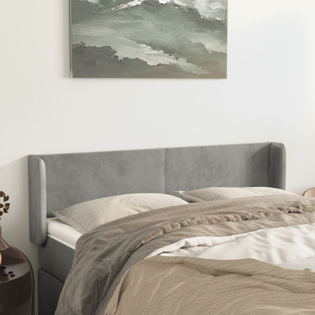 vidaXL Tăblie de pat cu aripioare gri deschis 147x16x78/88 cm catifea