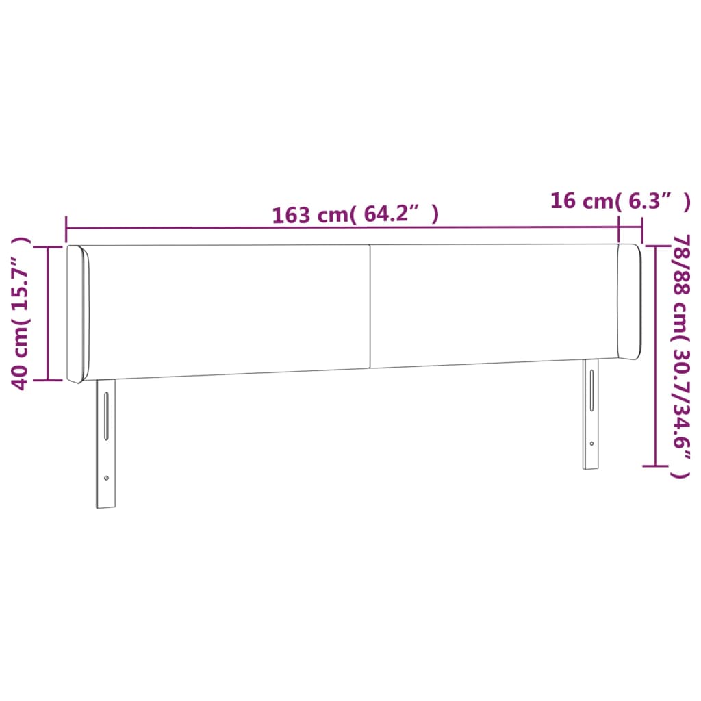 Čelo postele typu ušák černé 163x16x78/88 cm samet