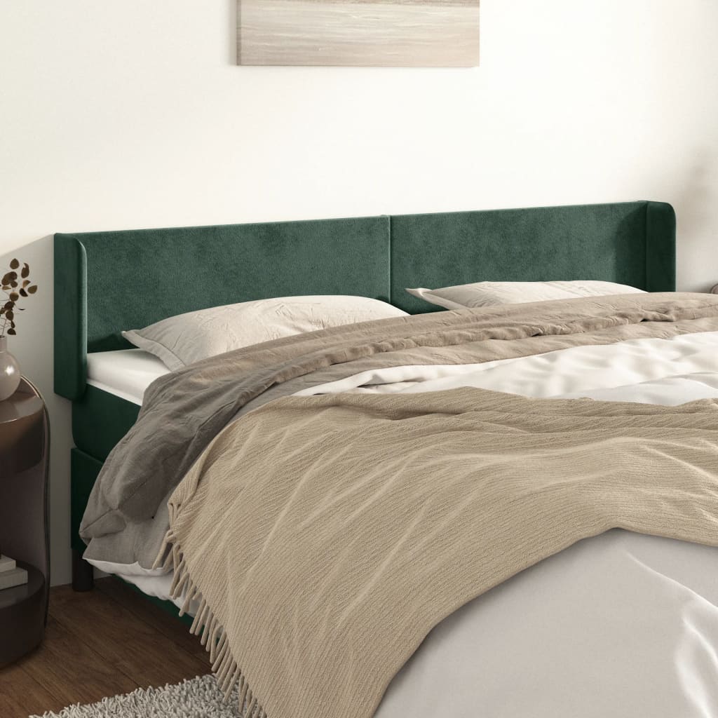 Čelo postele typu ušák tmavě zelená 163x16x78/88 cm samet