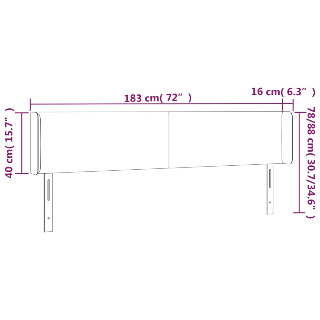 Tăblie de pat cu aripioare gri închis 183x16x78/88 cm catifea