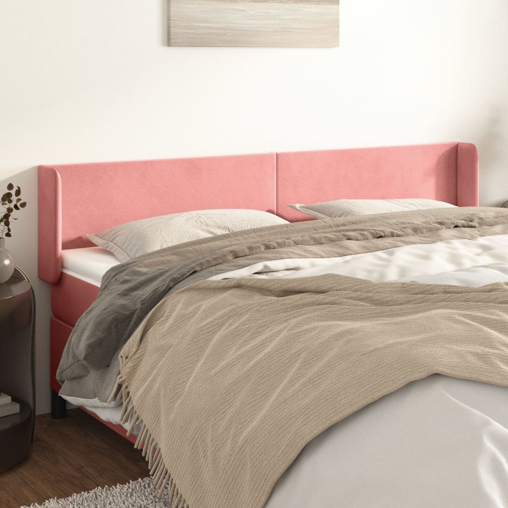 vidaXL Tăblie de pat cu aripioare roz 183x16x78/88 cm catifea
