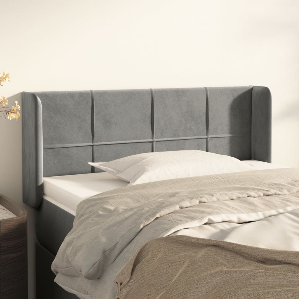 vidaXL Tăblie de pat cu aripioare gri deschis 83x16x78/88 cm catifea