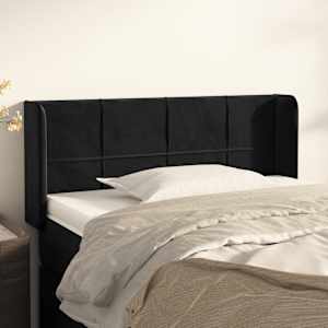 Čelo postele typu ušák černé 83 x 16 x 78/88 cm samet - obrázek 1